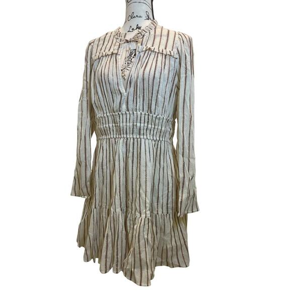 ULLA JOHNSON ROSALIND DRESS CREAM METALLIC RUFFLES RUCHED
SZ 12 OATMEAL CORE - Picture 6 of 16